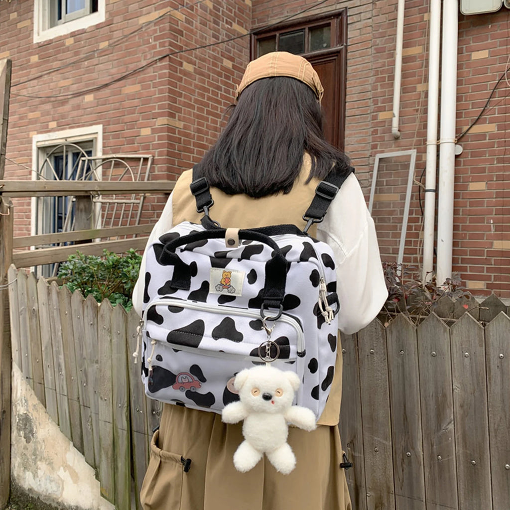 Women Stylish Cow Print Backpack Shoulder Bags Lightweight Cross-body Purse