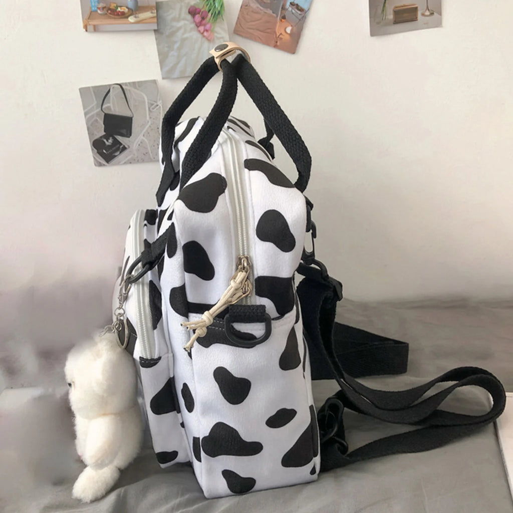 Women Stylish Cow Print Backpack Shoulder Bags Lightweight Cross-body Purse