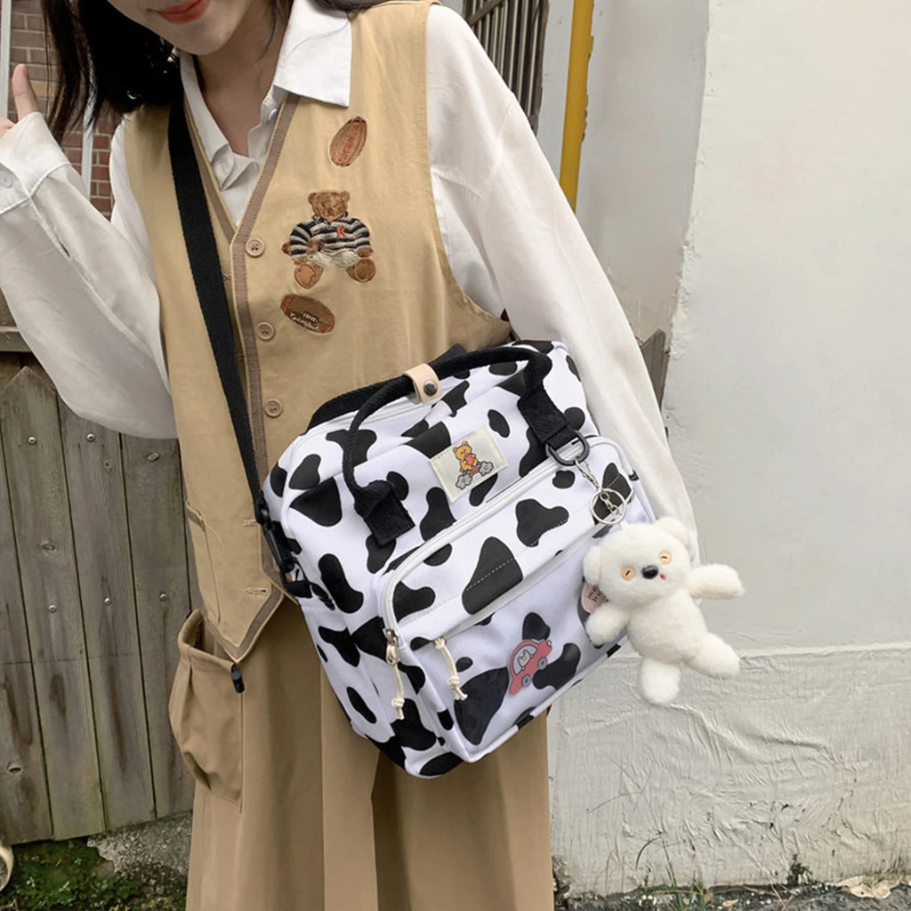 Women Stylish Cow Print Backpack Shoulder Bags Lightweight Cross-body Purse