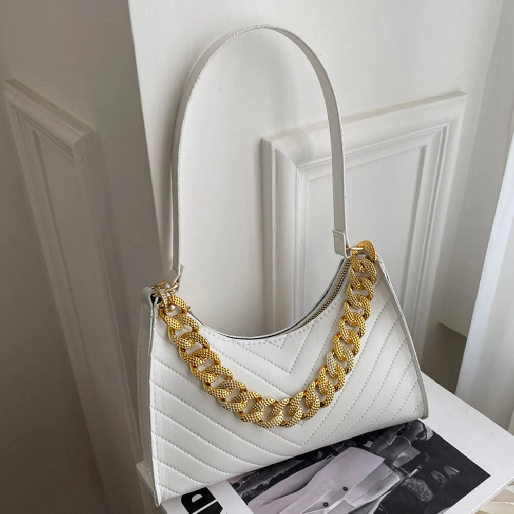 Thick Chain Shoulder Bag PU Leather Evening Bags Casual Handbags