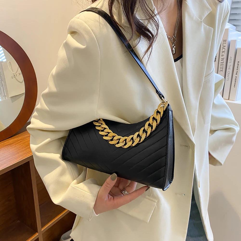 Thick Chain Shoulder Bag PU Leather Evening Bags Casual Handbags