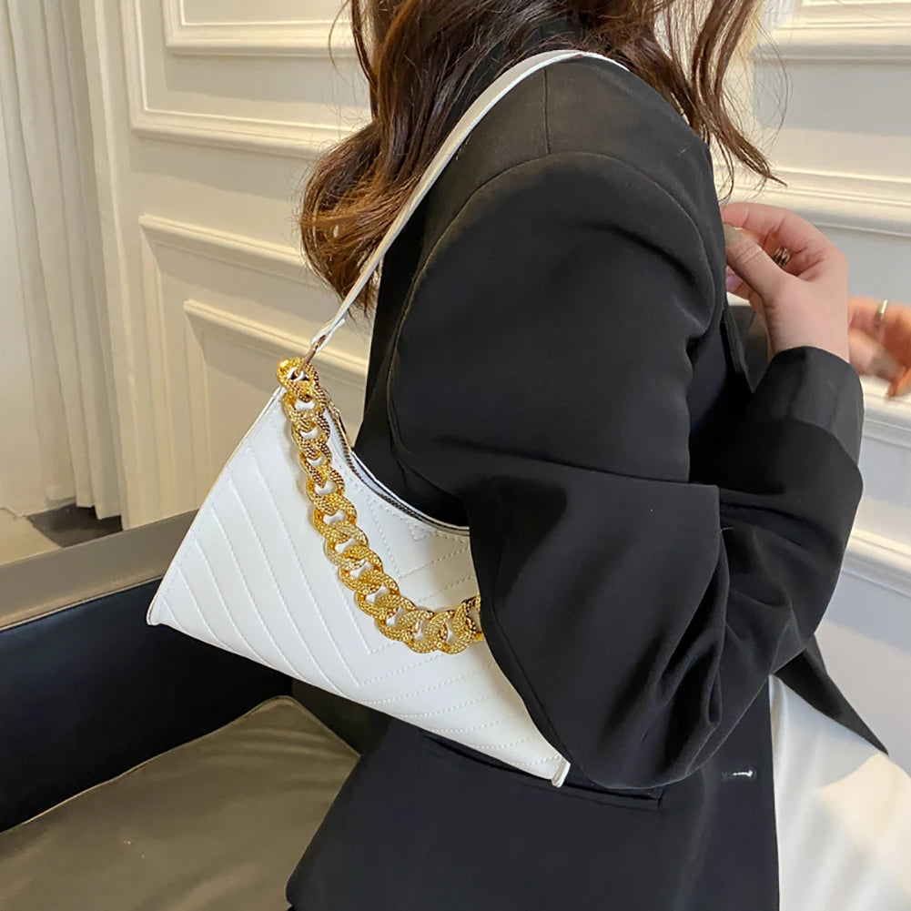 Thick Chain Shoulder Bag PU Leather Evening Bags Casual Handbags