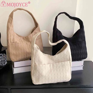 Casual Rhombus Armpit Bag Soft Cloth Large Capacity for Daily Travel
