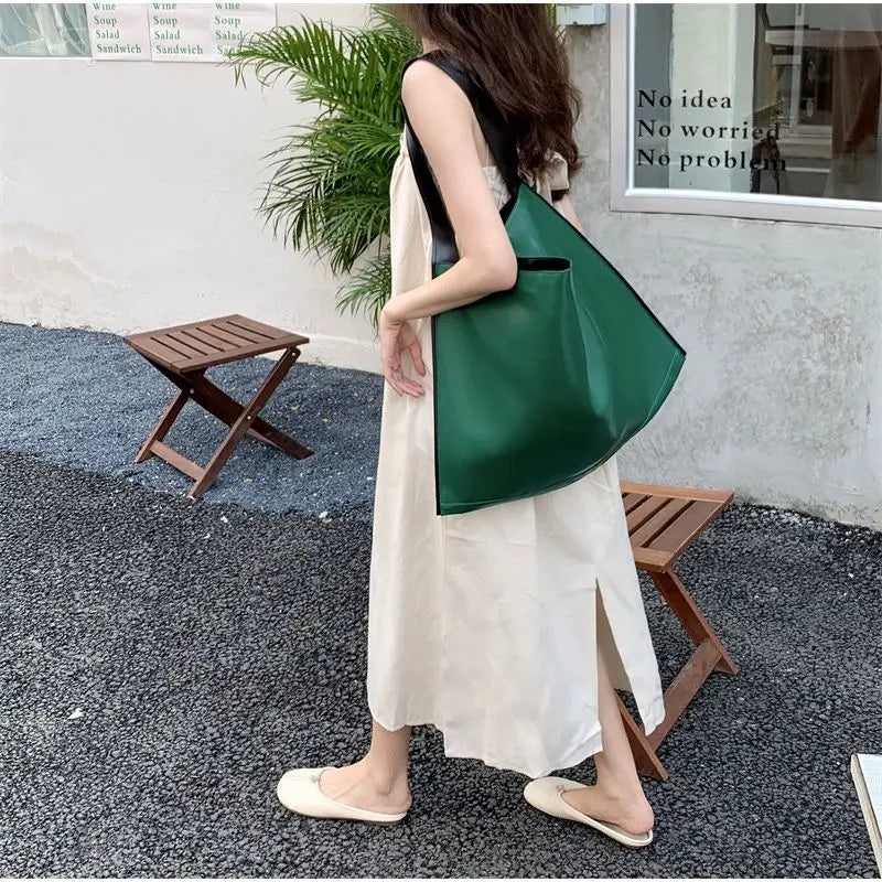 Women Tote Bag Casual Solid Soft High-Capacity Shoulder Bag Handbag