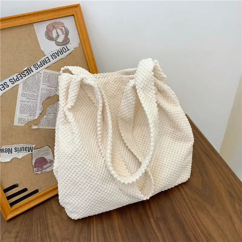 Women Tote Bag Cotton High-Capacity Casual Solid Zipper Shoulder Bags Handbags
