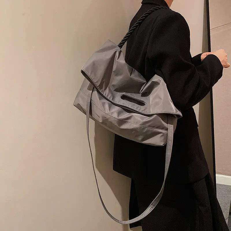 Women Tote Bag Nylon Bucket Casual Zipper Shoulder Handbag High-Capacity