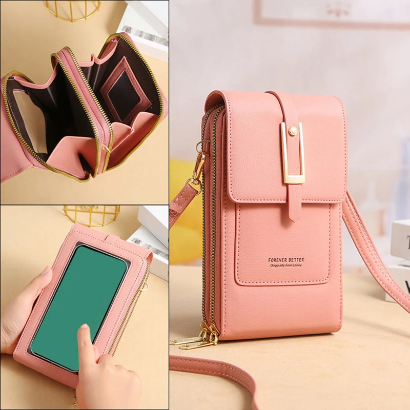 Women Touch Screen Shoulder Bag Smartphone Leather Purse