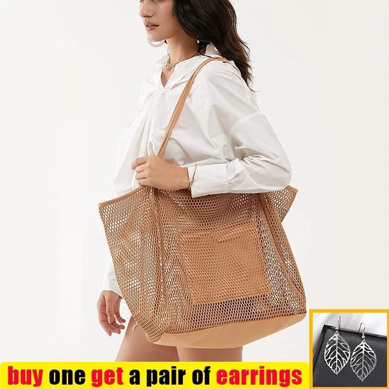 Women Mesh Shoulder Bag Large Capacity Eco Shopper Totes