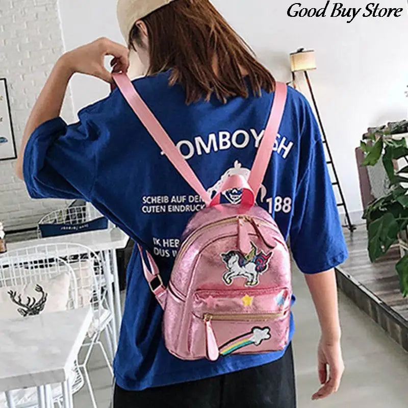 Women Unicorn Laser Backpack Cartoon Animal School Bags