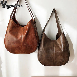 Vintage PU Leather Shoulder Bag Top-handle Hobo Totes