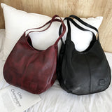 Vintage PU Leather Shoulder Bag Top-handle Hobo Totes