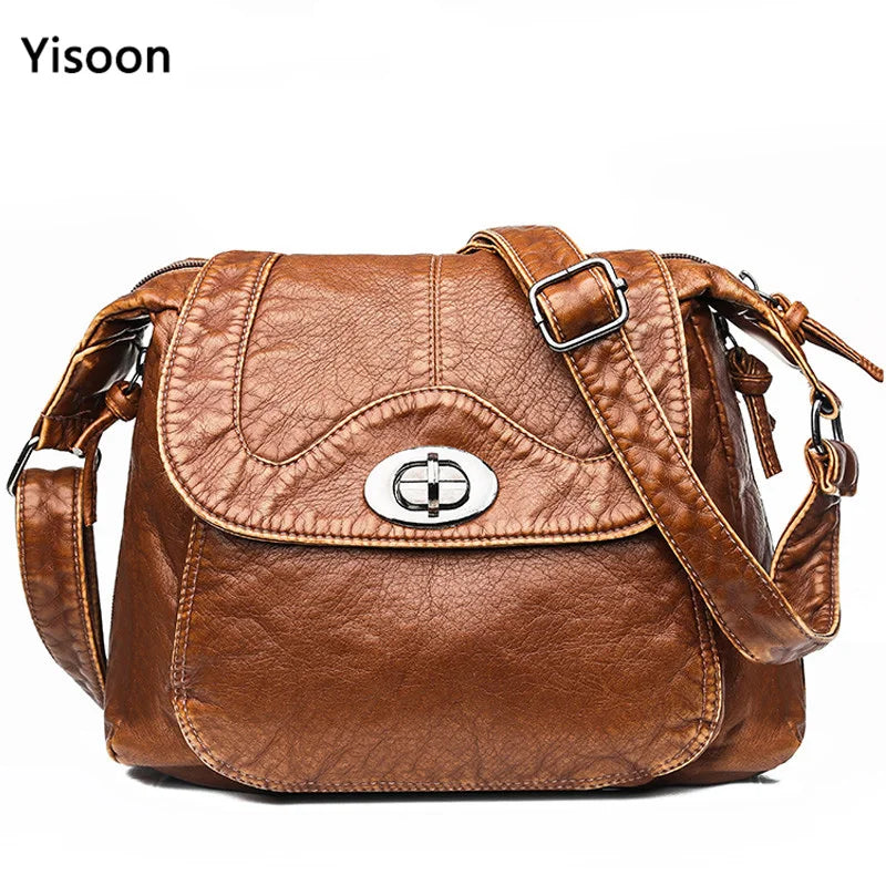 Women Vintage Shoulder Bag Soft Leather Handbags Washed Purses Crossbody Bags