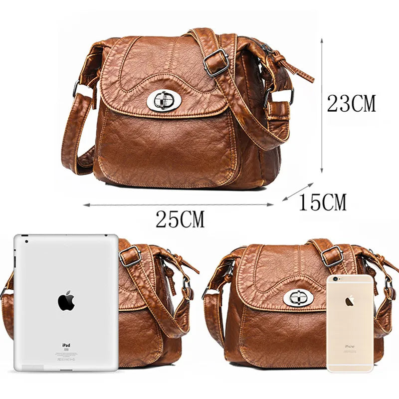 Women Vintage Shoulder Bag Soft Leather Handbags Washed Purses Crossbody Bags