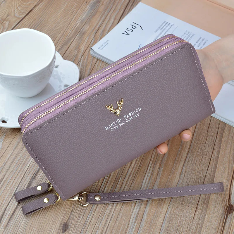 Embroidered Double Zipper Women's Long Wallet