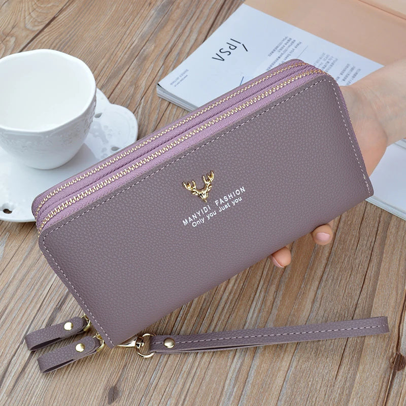 Embroidered Double Zipper Women's Long Wallet