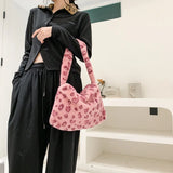 Women Winter Fluffy Purse Pink Leopard Print Shoulder Bag