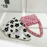Women Winter Fluffy Purse Pink Leopard Print Shoulder Bag
