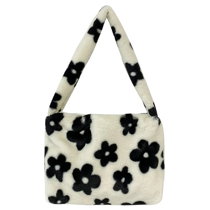 Women Winter Fluffy Purse Pink Leopard Print Shoulder Bag