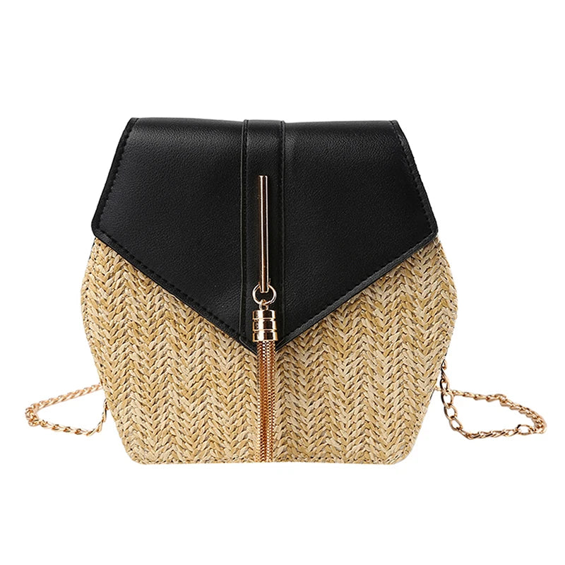 Bohemia Shoulder Bag Zip Crossbody Bag Diamond Straw Handbag