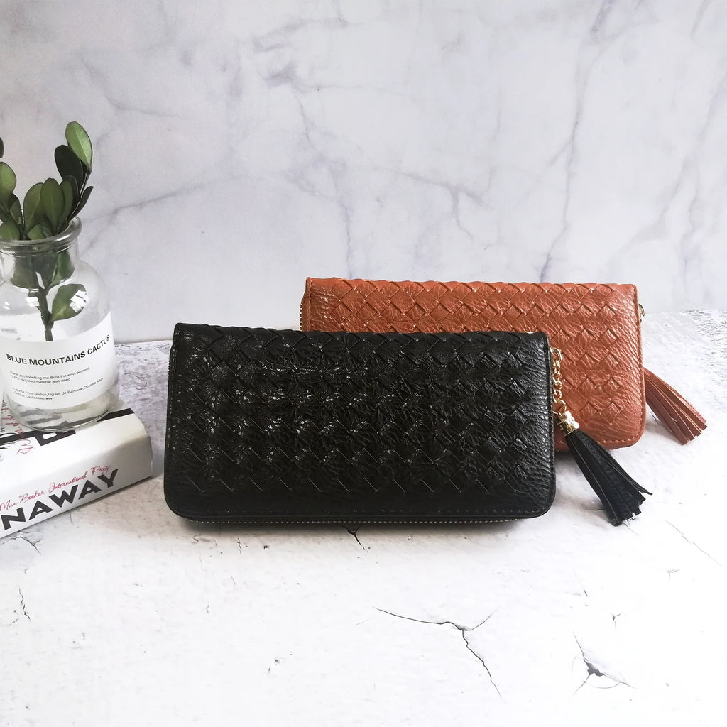 Handwoven Long Zipper Wallet for Women, Temperament Clutch Bag