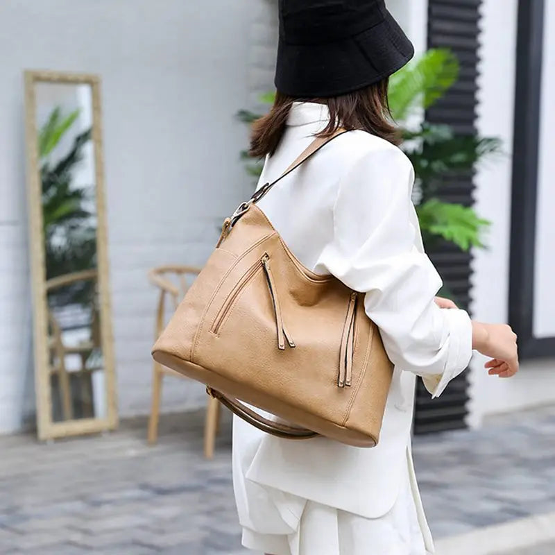 Oil Wax Leather Handbags with Purse Pocket - Women's Messenger Bag