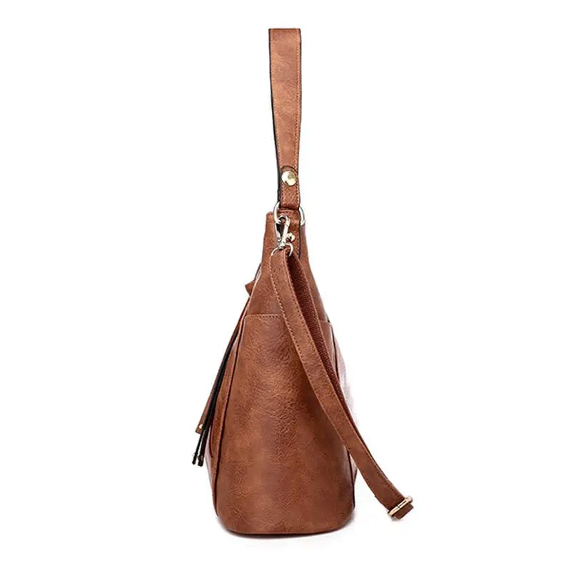 Oil Wax Leather Handbags with Purse Pocket - Women's Messenger Bag