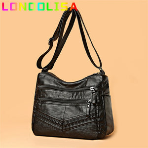 Women's 2 Layers Casual Handbags Retro Shoulder Crossbody Bags Soft Leather