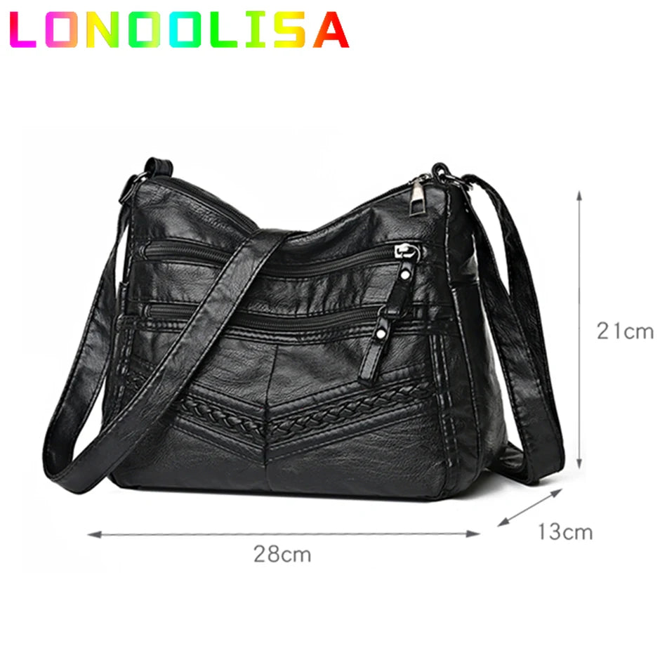 Women's 2 Layers Casual Handbags Retro Shoulder Crossbody Bags Soft Leather