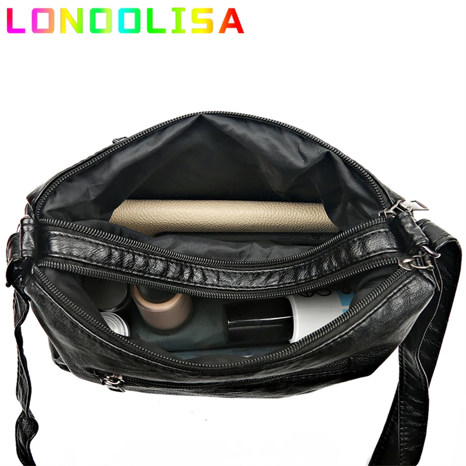 Women's 2 Layers Casual Handbags Retro Shoulder Crossbody Bags Soft Leather