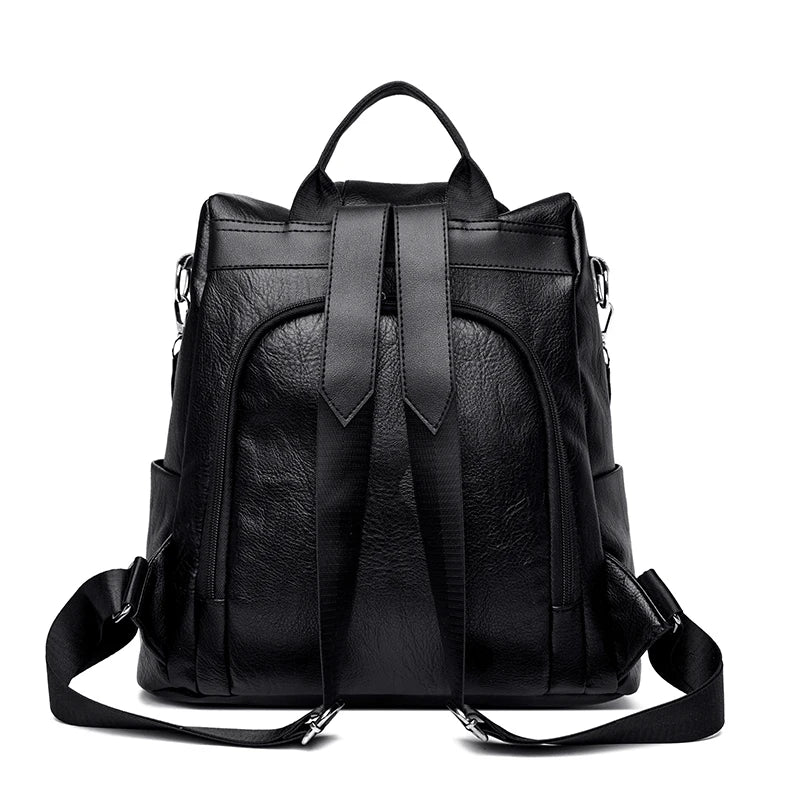 Women's Large PU Leather Backpack for Travel, School & Shoulder Bag
