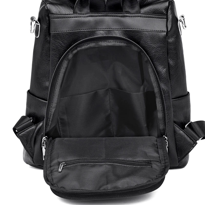 Women's Large PU Leather Backpack for Travel, School & Shoulder Bag