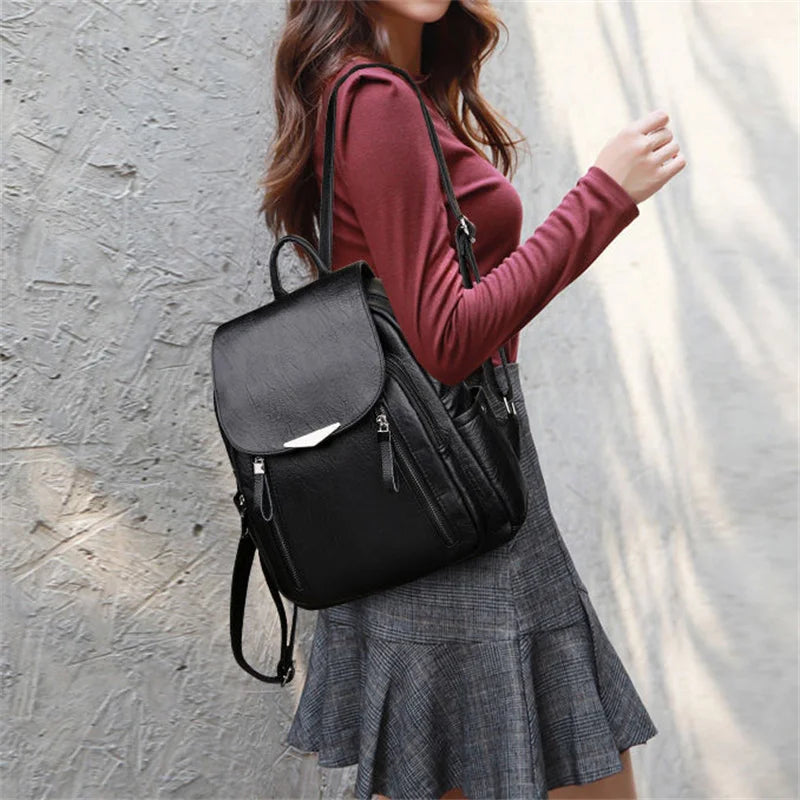 Women's Backpack Travel Large PU Leather Handbag Schoolbag For Girls