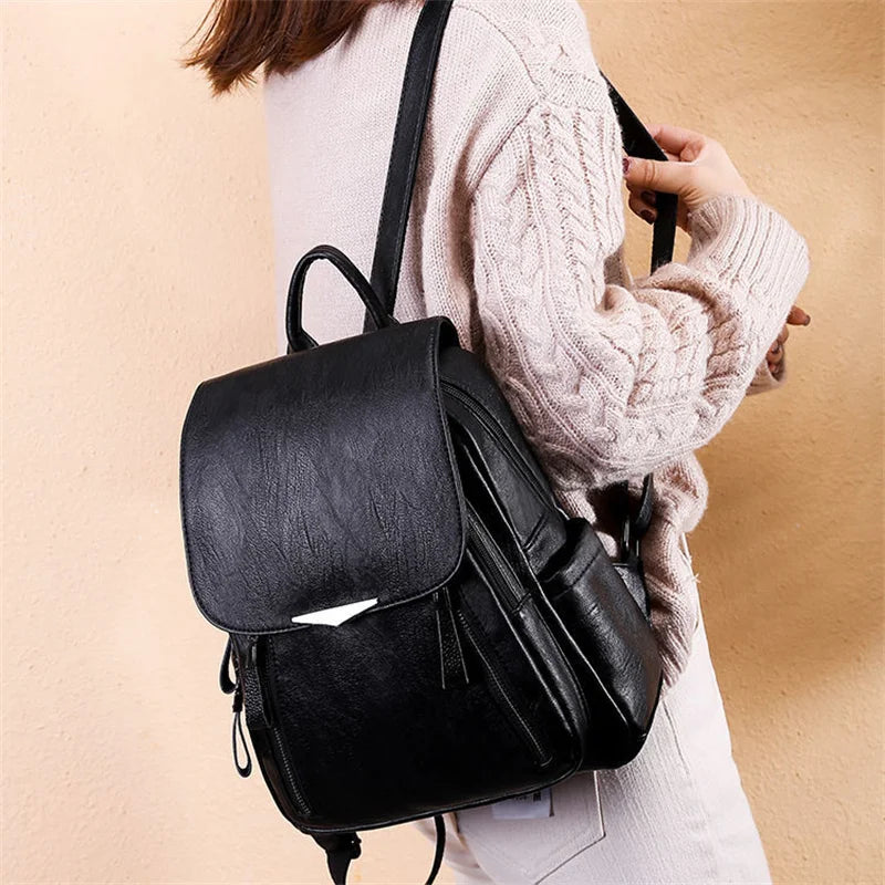 Women's Backpack Travel Large PU Leather Handbag Schoolbag For Girls