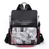 Women's Printed Nylon Oxford Backpack Large Capacity Shoulder Bags