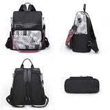 Women's Printed Nylon Oxford Backpack Casual Outdoor Safety Bag