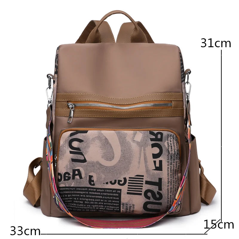 Women's Printed Nylon Oxford Backpack Large Capacity Shoulder Bags