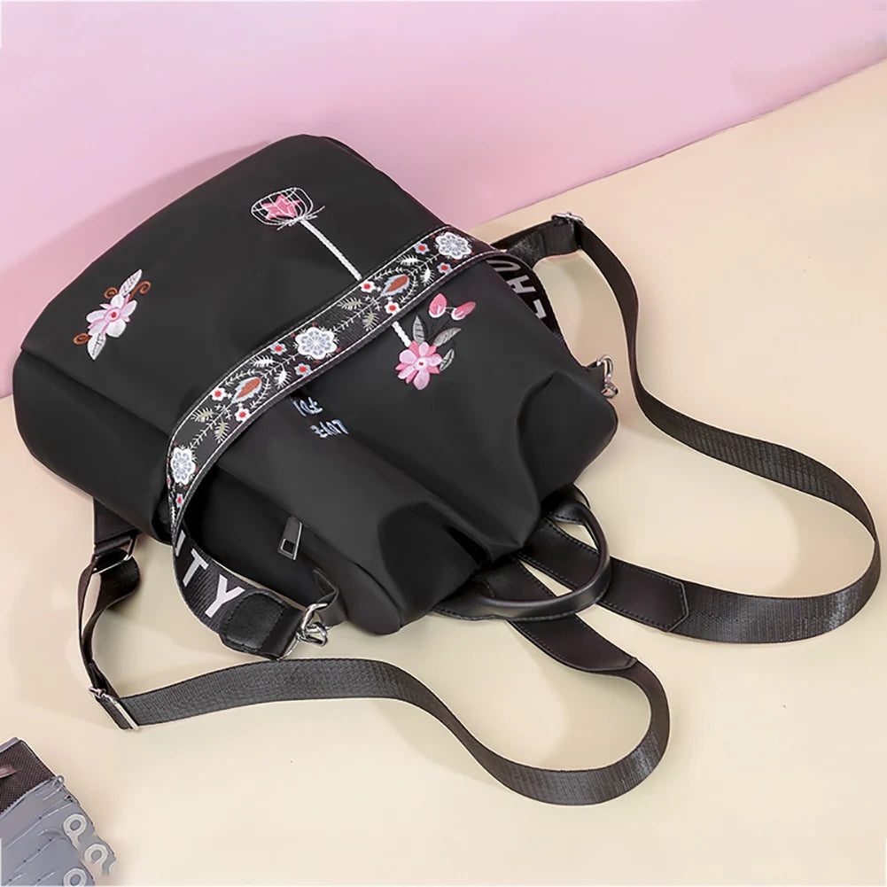 Embroidery Flower Pattern Backpack Large Capacity School Bag