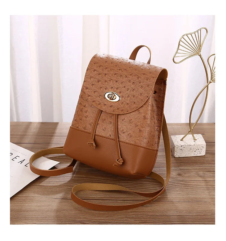 Women's Ostrich Pattern Backpack Multifunctional Small School Shoulder Bag