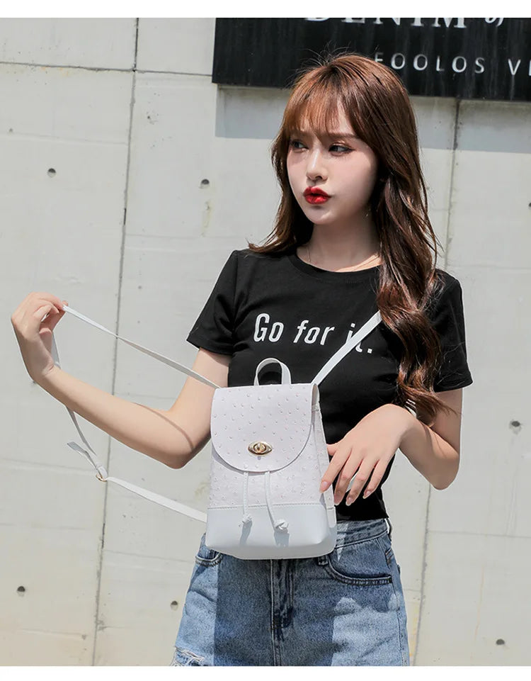 Women's Ostrich Pattern Backpack Multifunctional Small School Shoulder Bag