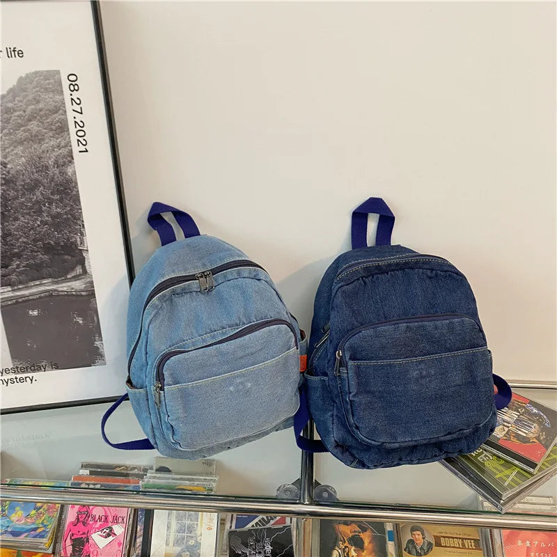 Small Denim Backpack for Teen Girls School Rucksack