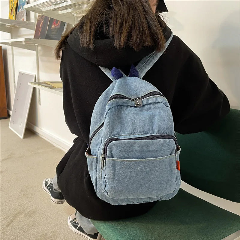Small Denim Backpack for Teen Girls School Rucksack