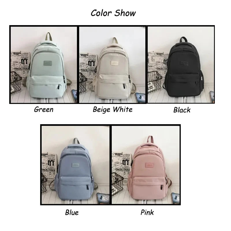 Solid Women's Backpack Multi-pocket Casual Travel Bag High Schoolbag