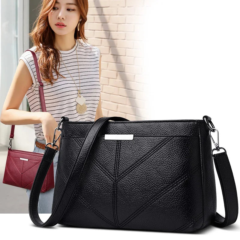 Women's Three Layer Small Bag Crossbody Soft Leather