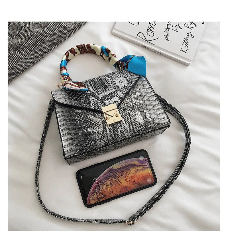 Women's Shoulder Bag PU Leather Small Square Bag Snake Pattern Handbag