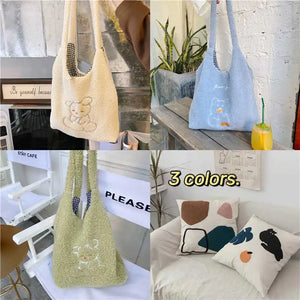 Women's Lamb Wool Bear Fabric Shoulder Bag Canvas Handbag