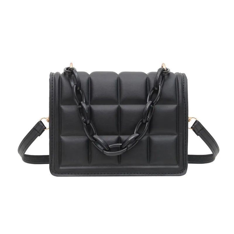 Checkered Small Square Bag with Acrylic Chain Decoration