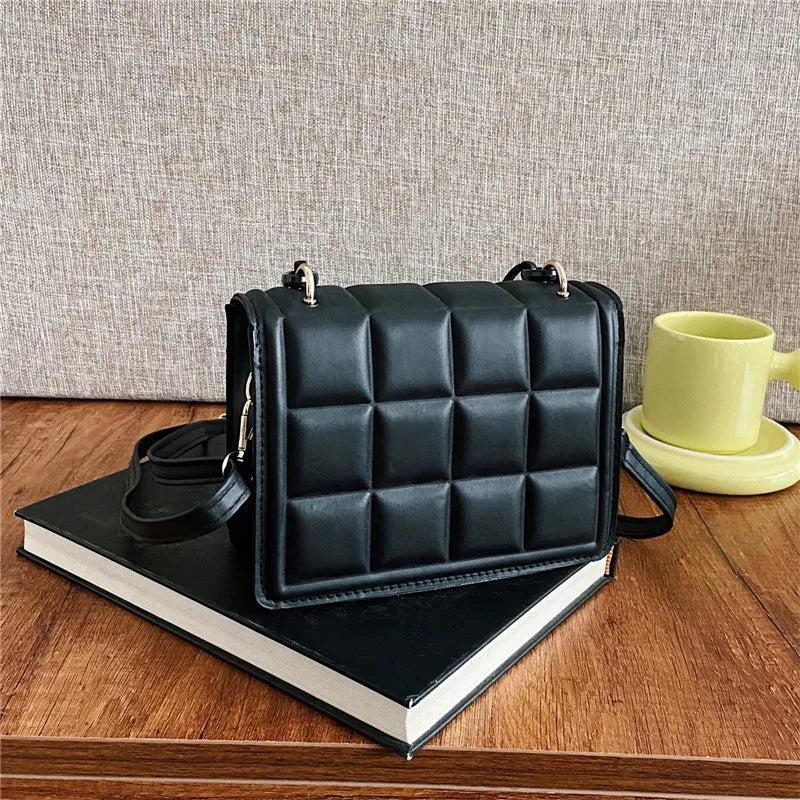 Checkered Small Square Bag with Acrylic Chain Decoration