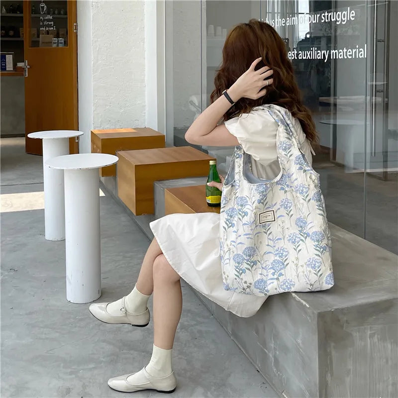 Casual Flower Print Shoulder Bag Large Capacity Handbag