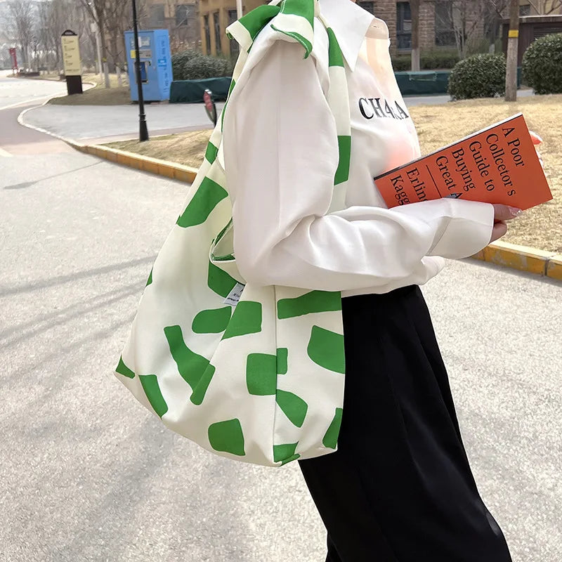 Casual Canvas Shoulder Bag Harajuku Zipper Print Handbag