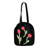Casual Large Capacity Canvas Shoulder Bag Zipper Print Handbag